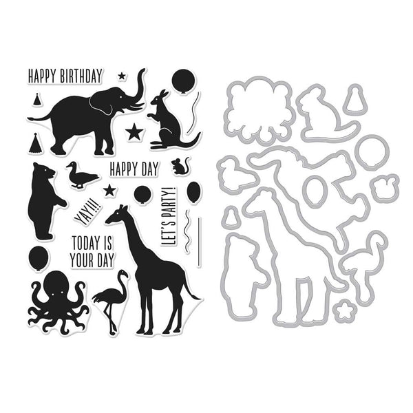 SB150 Birthday Animal Silhouettes Stamp + Die Combo