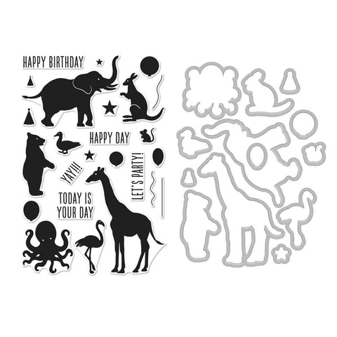 SB150 Birthday Animal Silhouettes Stamp + Die Combo